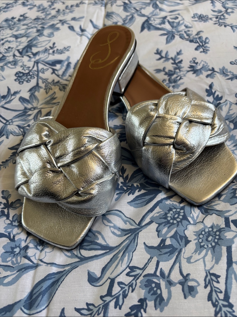 Sam Edelman Metallic Silver Braided Slide Mules